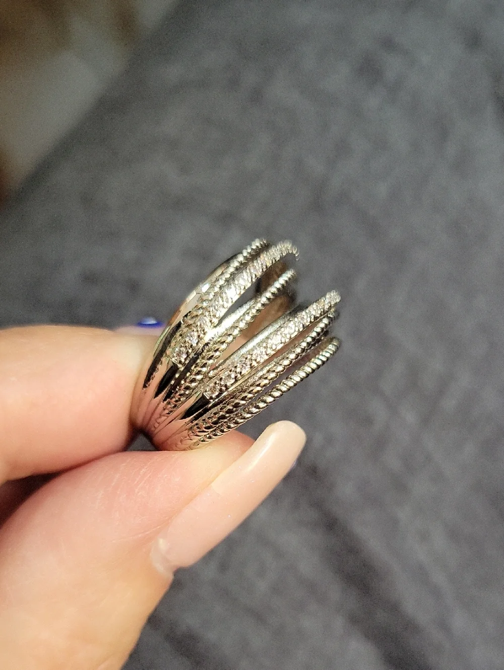 Sterling Silver Multi-Band Micro Sparkle CZ Ring - Silver, Size 9